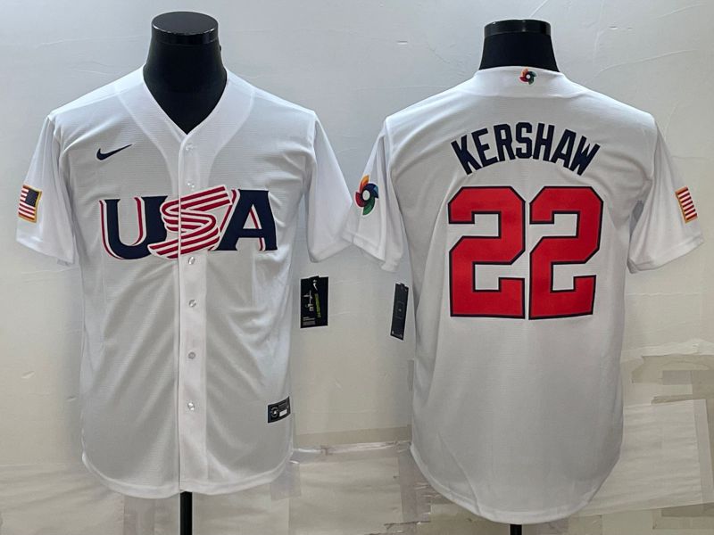 Men 2023 World Cub USA #22 Kershaw White Nike MLB Jersey10